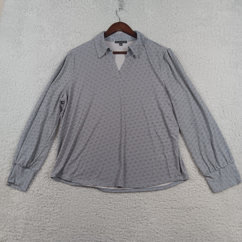 Adrianna Papell Blouse Geometric Chain Link Women XL Blue Split Neck AD1S301379